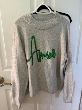 A New Day Gray Pullover with Green Script Accent